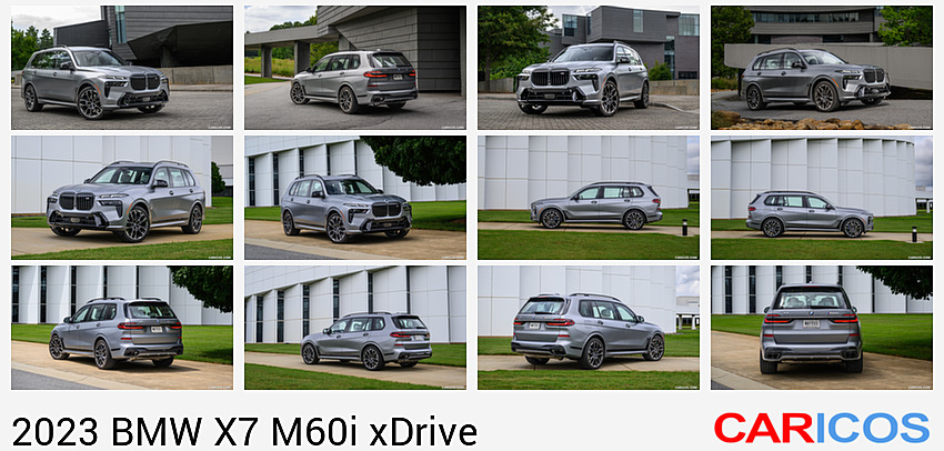 BMW X7 M60i xDrive | 2023MY |  (Color: Frozen Pure Grey Metallic; US-Spec) | Front Three-Quarter