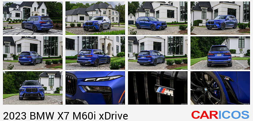 BMW X7 M60i xDrive | 2023MY |  (Color: Frozen Marina Bay Blue; US-Spec) | Rear Three-Quarter