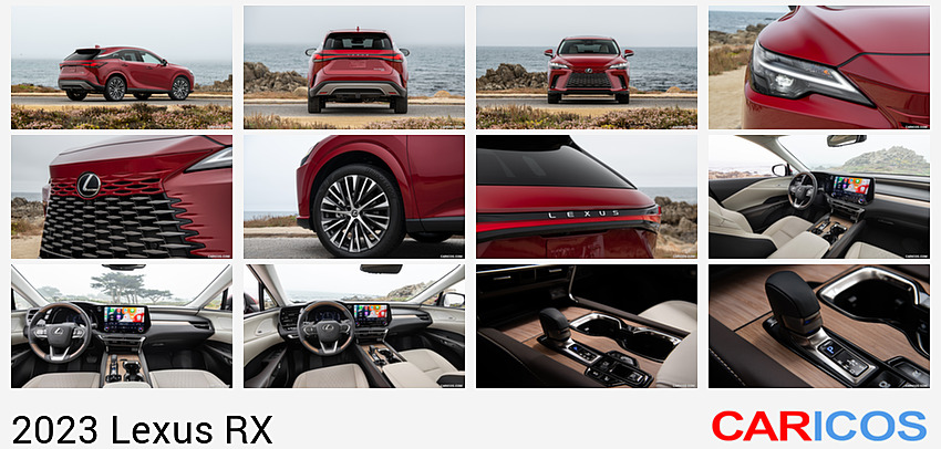 Lexus RX | 2023MY |  350h AWD (Color: Red Mica) | Rear Three-Quarter
