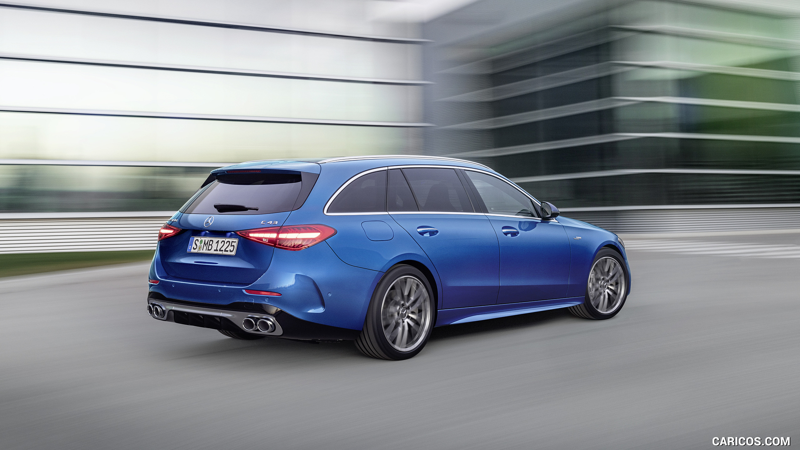 2023 Mercedes-AMG C 43 Estate 4MATIC T-Modell (Color: Spectral Blue) - Rear Three-Quarter, #12 of 29