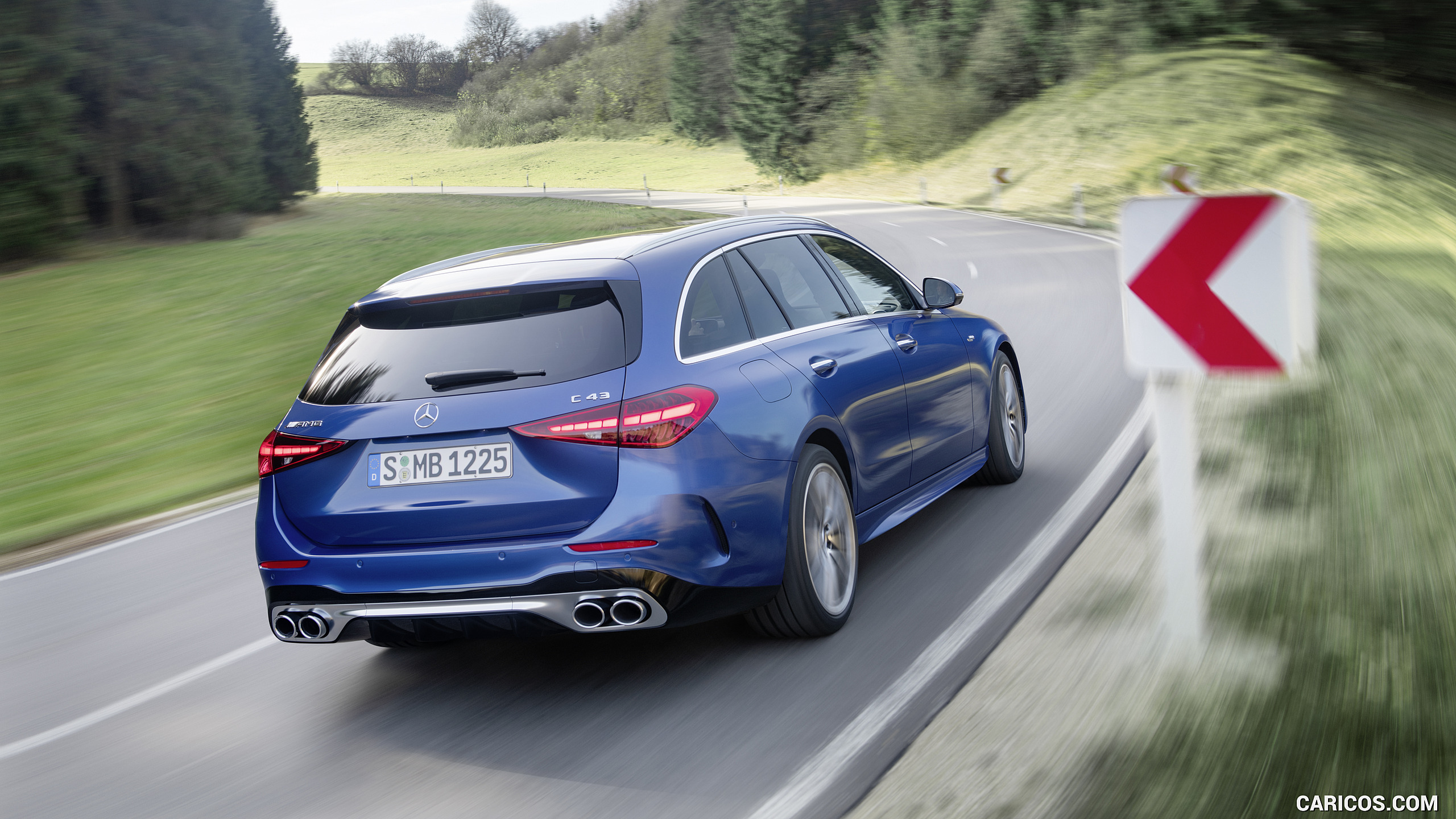 2023 Mercedes-AMG C 43 Estate 4MATIC T-Modell (Color: Spectral Blue) - Rear Three-Quarter, #4 of 29