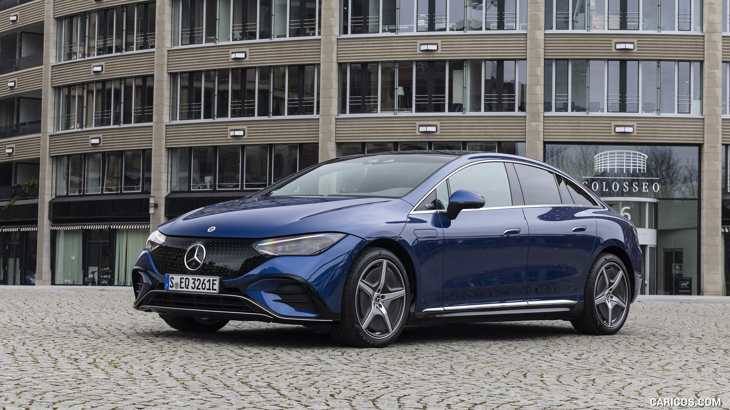 2023 Mercedes-Benz EQE 500 AMG Line 4MATIC (Color: Spectral Blue) - Front Three-Quarter, #121 of 209