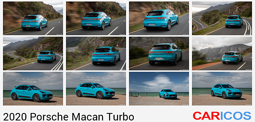 Porsche Macan Turbo | 2020MY |  (Color: Miami Blue) | Rear Three-Quarter