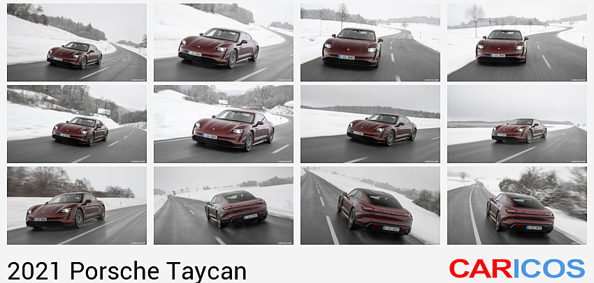 Porsche Taycan | 2021MY |  (Color: Cherry Metallic) | Front Three-Quarter