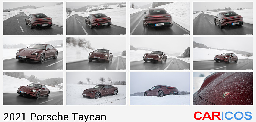 Porsche Taycan | 2021MY |  (Color: Cherry Metallic) | Rear Three-Quarter