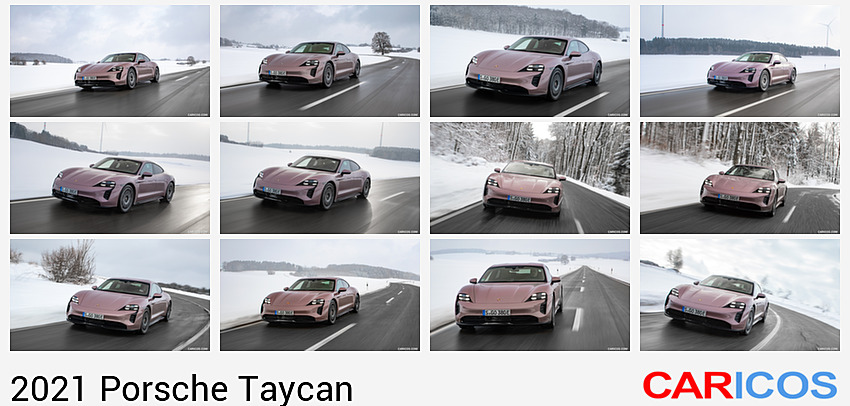 Porsche Taycan | 2021MY |  (Color: Frozen Berry Metallic) | Front Three-Quarter