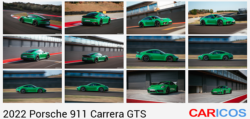 Porsche 911 Carrera GTS | 2022MY |  (Color: Python Green) | Rear Three-Quarter
