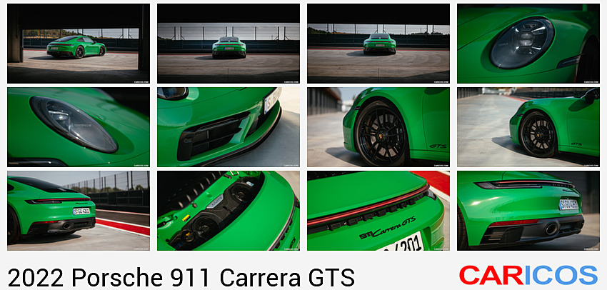 Porsche 911 Carrera GTS | 2022MY |  (Color: Python Green) | Rear Three-Quarter