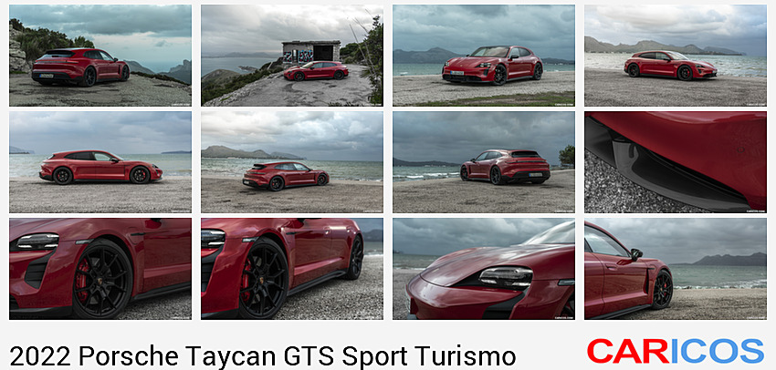 Porsche Taycan GTS Sport Turismo | 2022MY |  (Color: Carmine Red) | Rear Three-Quarter